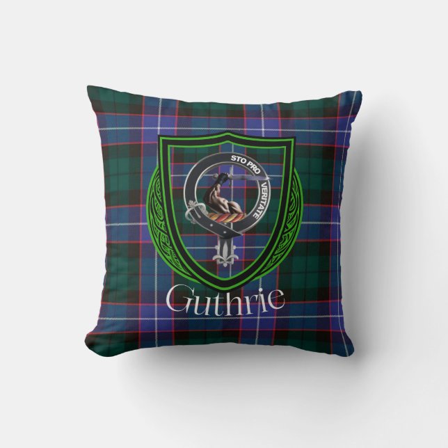 Almofada Guthrie Scottish Clan Tartan & Crest (Frente)