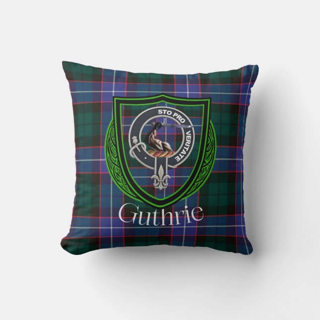 Almofada Guthrie Scottish Clan Tartan & Crest (Frente)