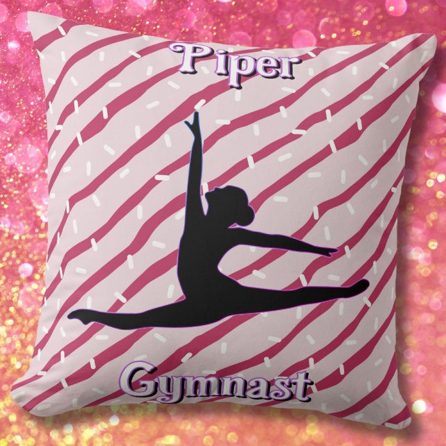 Almofada Gymnastics White Peppermint Candy Sprinkle Rosa (Gymnastics Pink White Peppermint Candy Sprinkle Personalized Pillow)