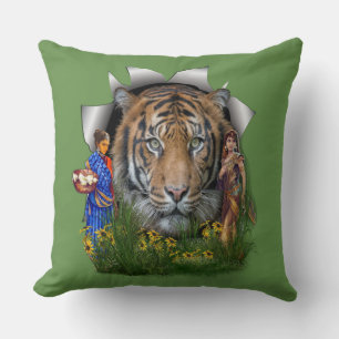 Almofada Hábitat de Bengala Tiger com garotas indianas