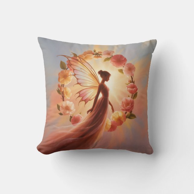 Almofada Hada luminosa rodeada de flores – Ilustración mági (Frente)