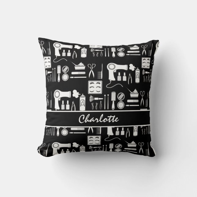 Almofada Hair Stylist Beauty Salon Black White Patterno (Frente)