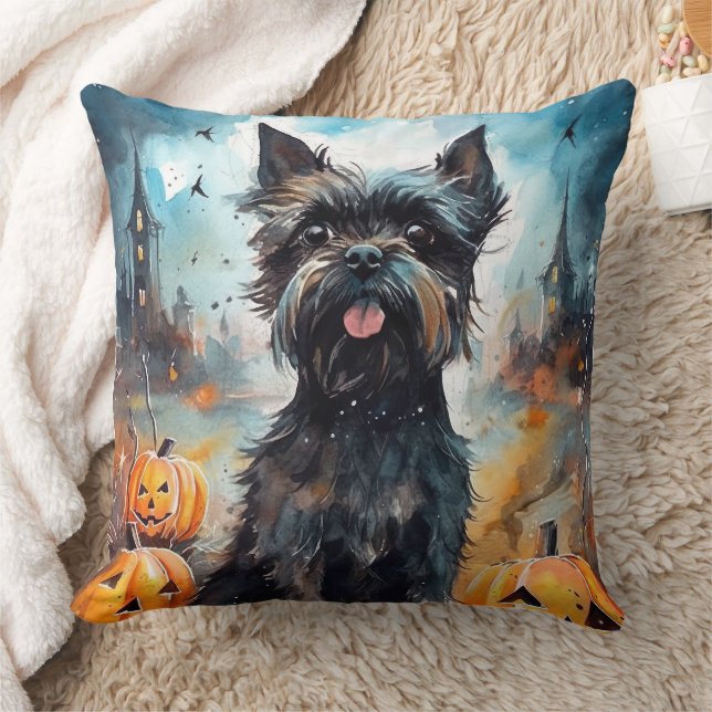 Almofada Halloween Affenpinscher Com Pumpkins Assustado (Cobertor)