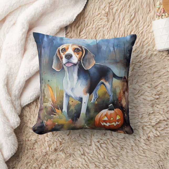 Almofada Halloween Beagle Com Pumpkins Assustado (Cobertor)