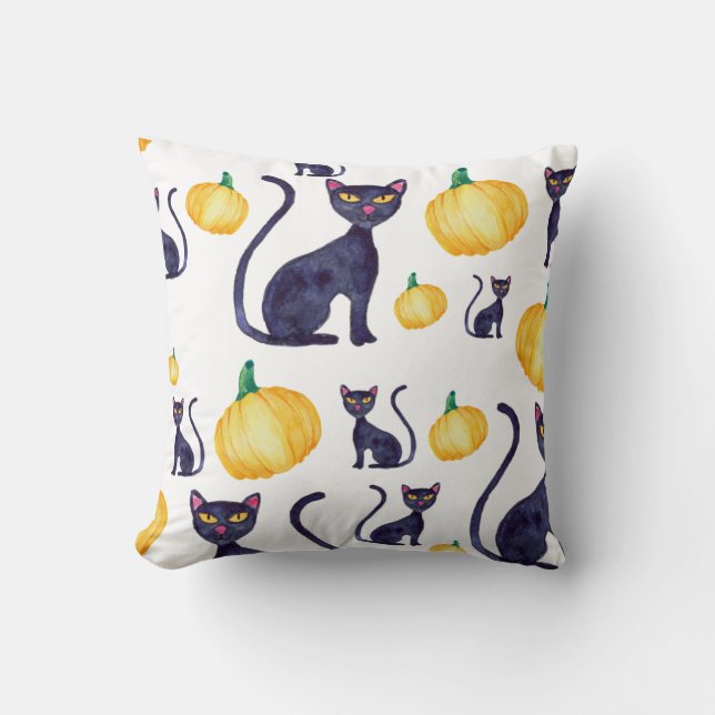 Almofada Halloween Black Cat E Orange Pumpkins Design (Frente)