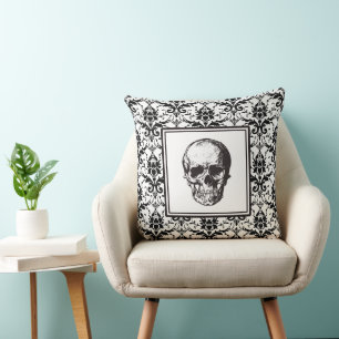 Almofada HALLOWEEN Black Gothic Cor damasco Skull