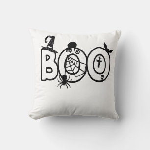 Almofada Halloween Boo com bruxas e aranha de gato preto