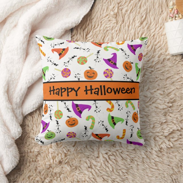 Almofada Halloween Candies Pumpkins Witch Hats Padrão (Cobertor)