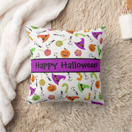 Almofada Halloween Candies Pumpkins Witch Hats Pattern That