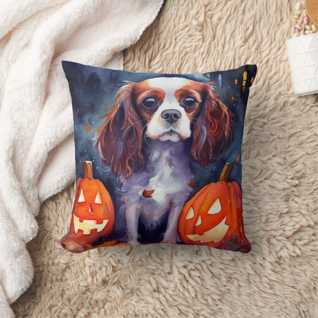 Almofada Halloween Cavalier King Charles Spaniel Pumpkins (Cobertor)
