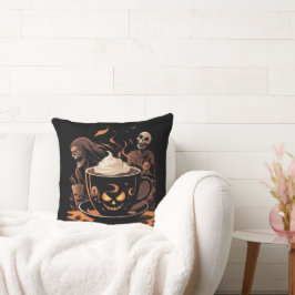 Almofada Halloween Coffee Art – Spooky Latte with Skeletons