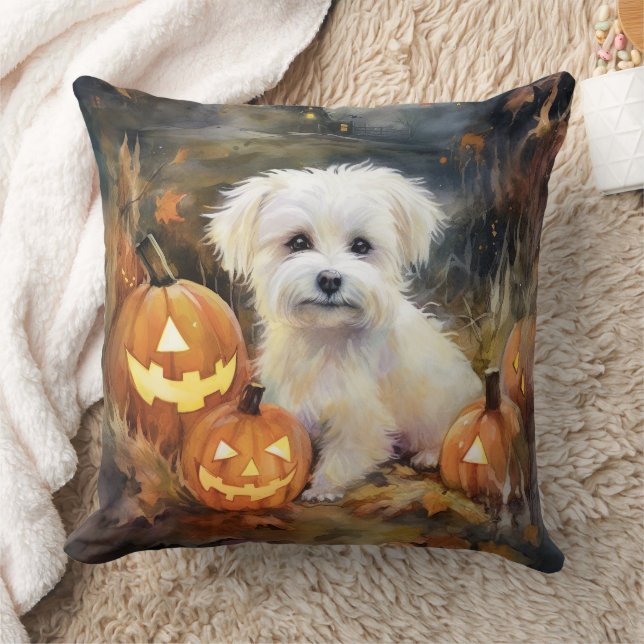 Almofada Halloween Coton De Tulear Com Pumpkins Assustado (Cobertor)