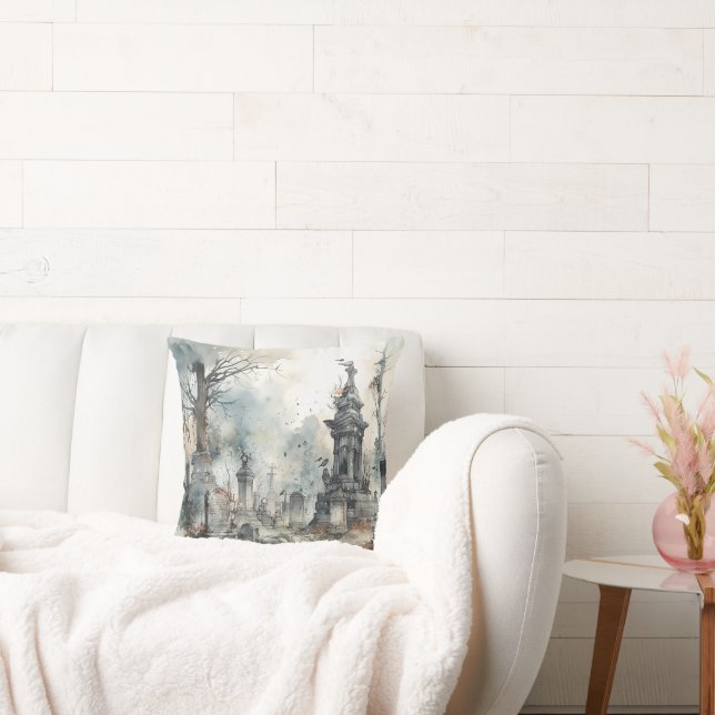 Almofada Halloween de Cemitério Assustador e Louco (Sofá)