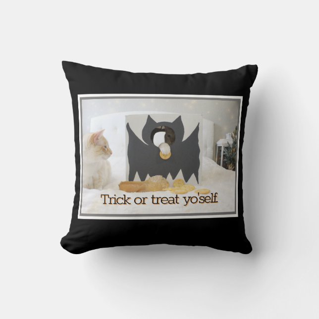 Almofada Halloween De Gato Bonito "Trick Or Tratat Yo self" (Frente)