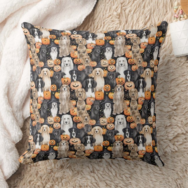 Almofada Halloween Dog Party - Cute Dog Breeds with Pumpkin (Cobertor)