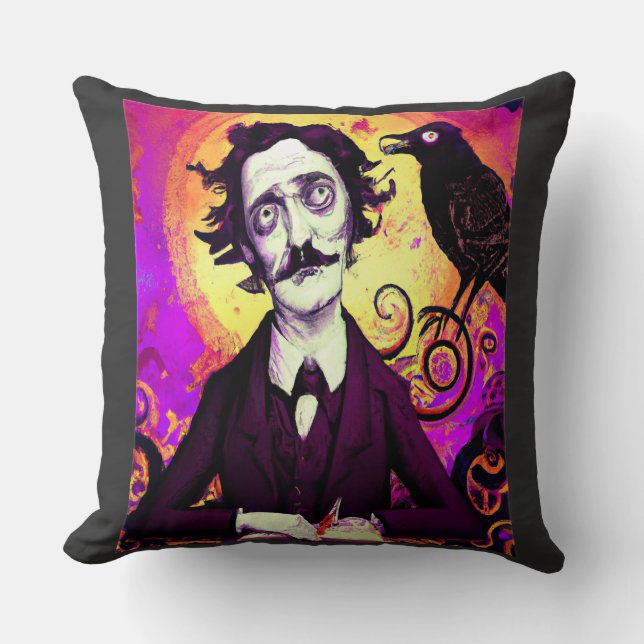 Almofada Halloween, Edgar Allen Poe, Raven, Nunca Mais (Frente)