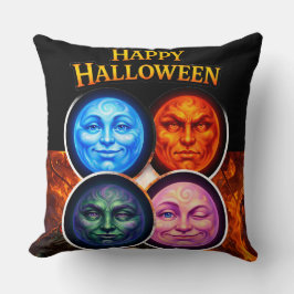 Almofada Halloween elemental moon faces, Gothic fantasy squ