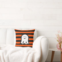 Halloween Ghost on Black and Orange Stripes 