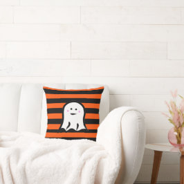 Almofada Halloween Ghost on Black and Orange Stripes 