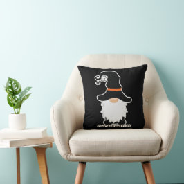 Almofada Halloween Gnomo Bruxa Branca Cabelo Negro Chapéu