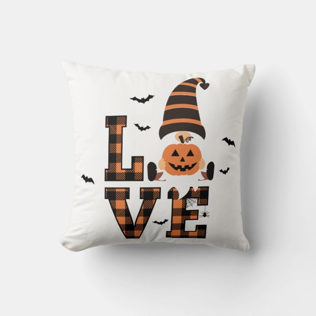 Almofada Halloween Gnomo Tartan LOVE Black Orange (Frente)