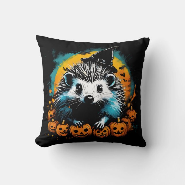 Almofada Halloween Hedgehog e abóboras fofos (Frente)