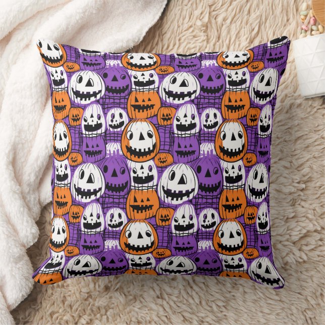 Almofada Halloween Jack-O’-Lantern - Purple, Orange, White (Cobertor)