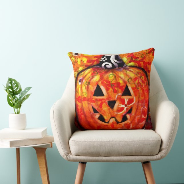 Almofada Halloween Jack O Lanterna Pumpkin Seasonal Floral (Cadeira)