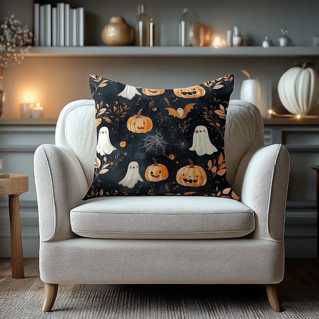 Almofada Halloween Name Pillow – Pumpkins, Ghosts & Autumn  (Criador carregado)