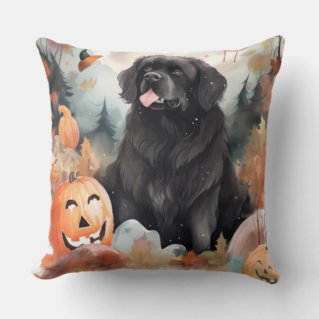 Almofada Halloween Newfoundland Com Abóboras Assustador  (Frente)
