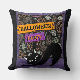 Almofada Halloween Party and Black Cat , Throw Pillow