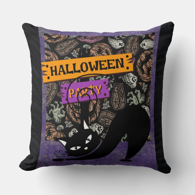 Almofada Halloween Party and Black Cat , Throw Pillow (Frente)