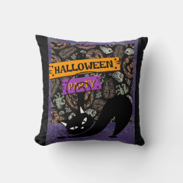 Almofada Halloween Party and Black Cat , Throw Pillow