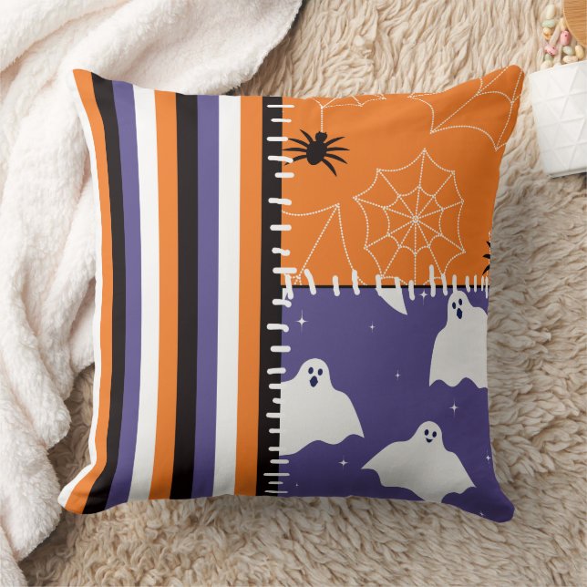 Almofada Halloween Patchwork Stripes Ghosts (Cobertor)