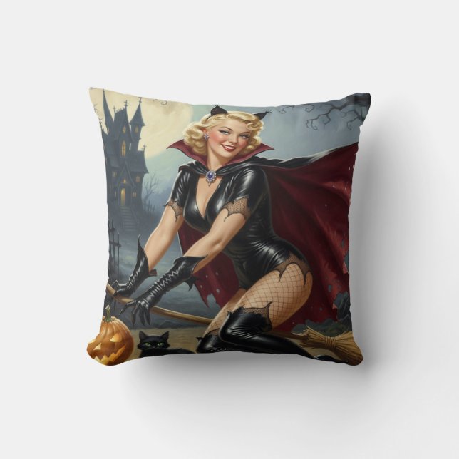 Almofada Halloween Pin up loira and black cat (Frente)