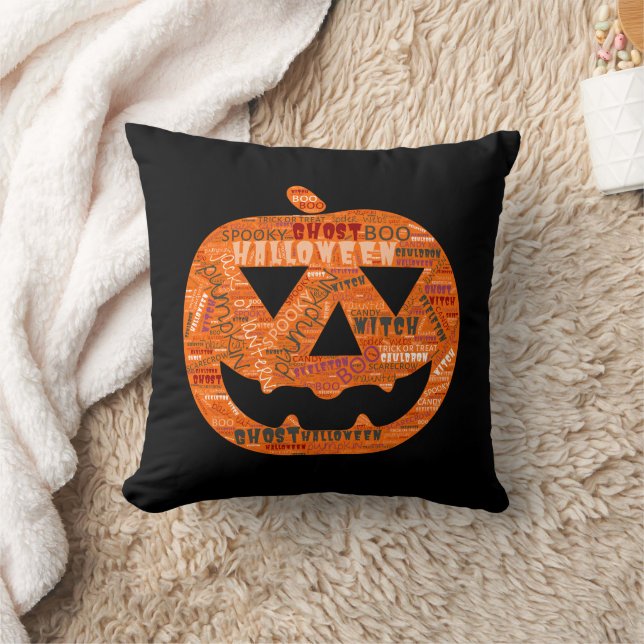 Almofada Halloween Pumpkin Jack-o'-Lanterna Palavra Negra (Cobertor)