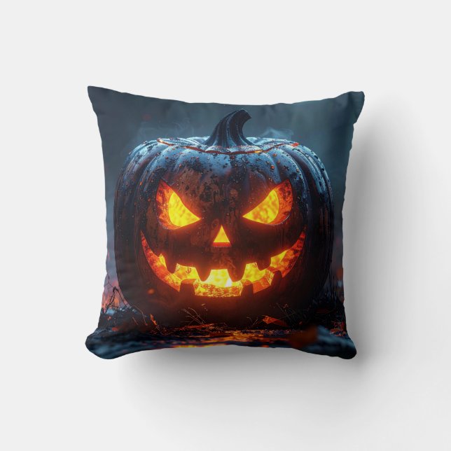 Almofada Halloween pumpkin lantern with glowing eyes, dark  (Frente)