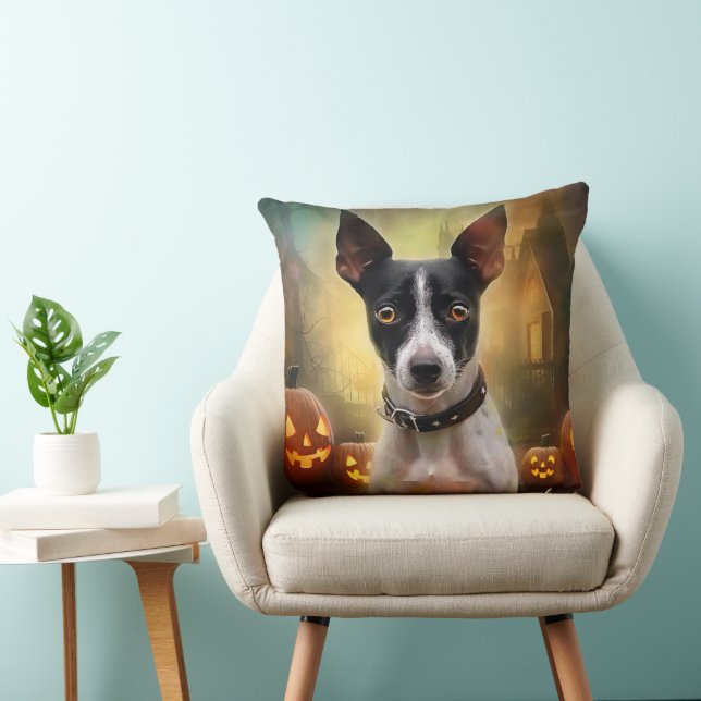 Almofada Halloween Rat Terrier Com Pumpkins Assustado (Cadeira)