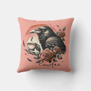 Almofada Halloween Raven Crow Coffee Rosa Rosa Laranja