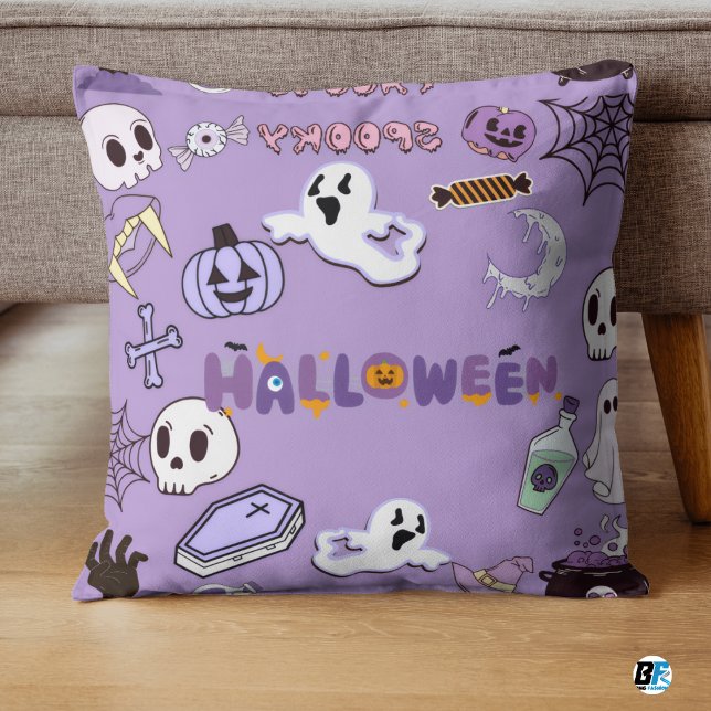 Almofada Halloween roxo e branco - Spooky (#ordernow)