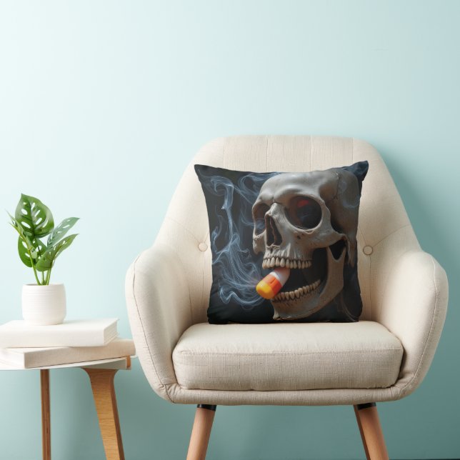 Almofada Halloween Skull Biting Candy Corn (Cadeira)