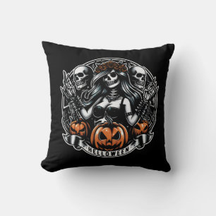 Almofada Halloween Skull Gothic Girl Helloween Bruxa