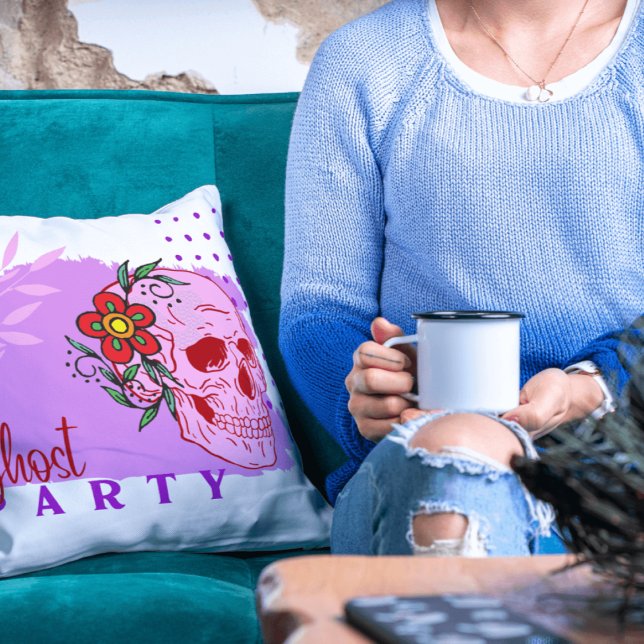 Almofada Halloween Stamp Collection "Ghost party" on a (Halloween Stamp collection - Throw Pillow)