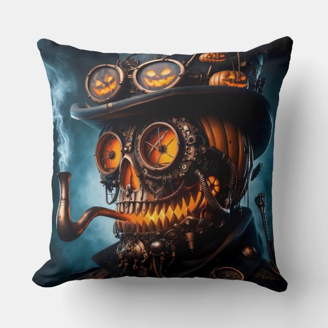 Almofada Halloween Steampunk Gothic Jack-O-Lantern (Frente)