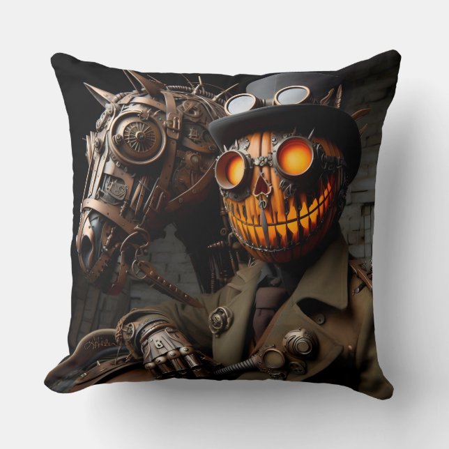 Almofada Halloween Steampunk Jack-O-Lantern Horseman (Frente)