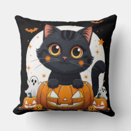 Almofada Halloween Throw Pillow with cute cat