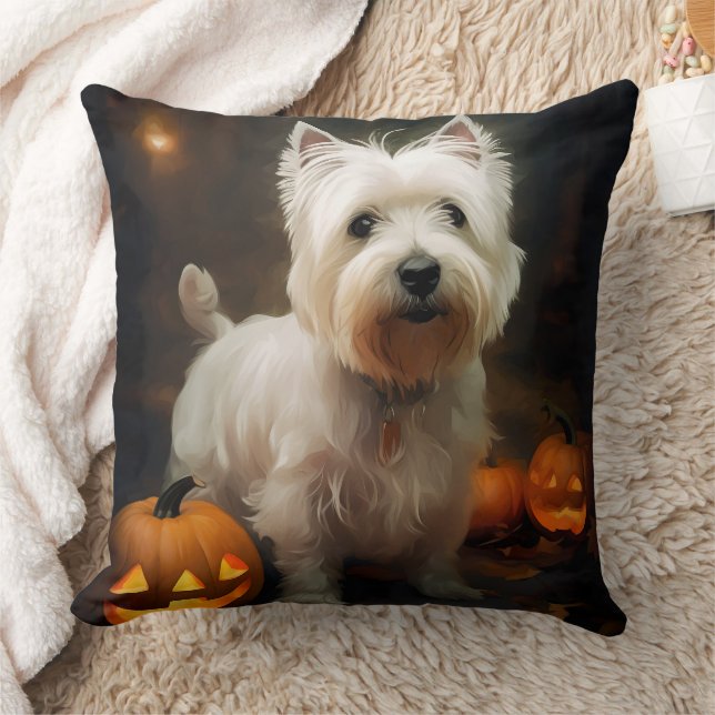 Almofada Halloween West Highland White Terrier Pumpkins (Cobertor)