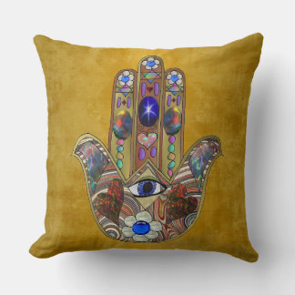 Almofada Hamsa Hearts Flowers Opal Art em Dourado
