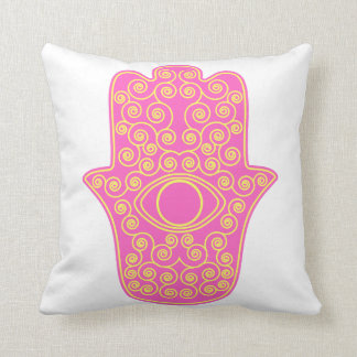 Almofada Hamsa-Mão amarela cor-de-rosa da Miriam-Mão de