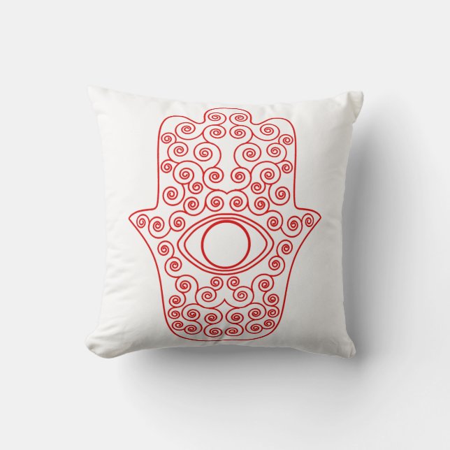 Almofada Hamsa-Mão vermelha do esboço da Miriam-Mão de (Frente)